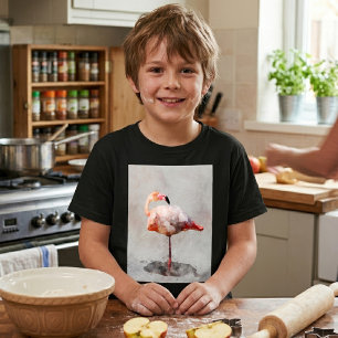 Pink Flamingo Standing in Watercolor Art Print T-Shirt