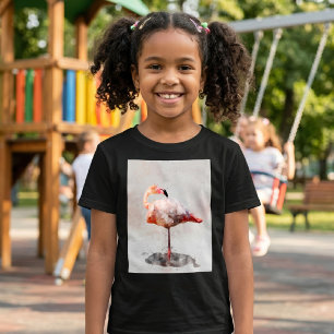 Pink Flamingo Standing in Watercolor Art Print T-Shirt