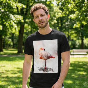 Pink Flamingo Standing in Watercolor Art Print T-Shirt
