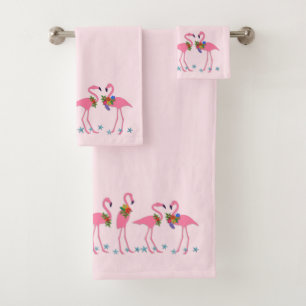 Pink Flamingo Starfish Tropical Bath Towel Set
