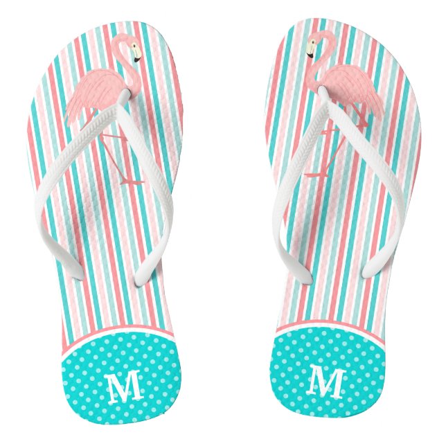 Pink Flamingo Stripe Monogram Jandals (Footbed)