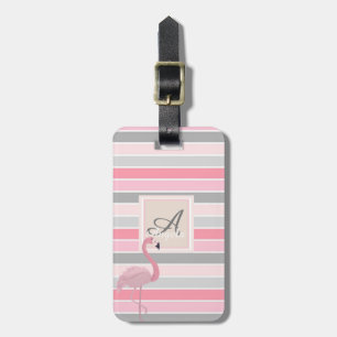 Pink Flamingo,Striped  Monogram-Personalised Luggage Tag