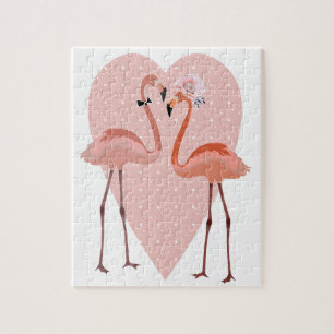 Pink Flamingo stylish heart love Jigsaw Puzzle