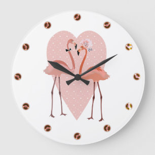 Pink Flamingo stylish heart love Large Clock