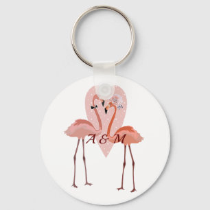 Pink Flamingo stylish heart love sweet Key Ring