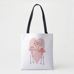 Pink Flamingo stylish heart love Tote Bag