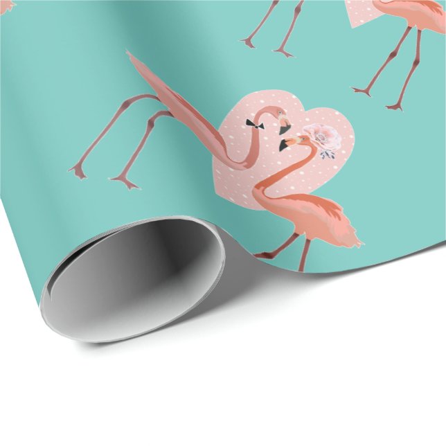 Pink Flamingo stylish heart love Wrapping Paper (Roll Corner)