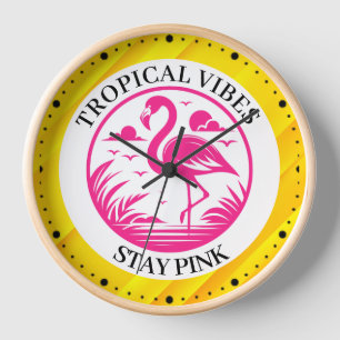 Pink Flamingo Summer Circle Design-68730 Clock