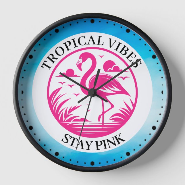 Pink Flamingo Summer Circle Design-68730 Clock (Front)