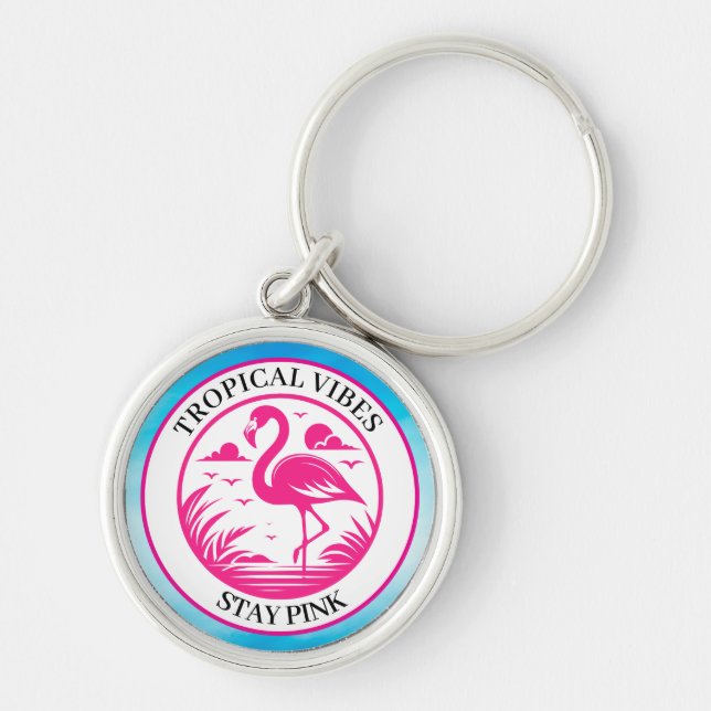 Pink Flamingo Summer Circle Design-68730 Key Ring (Front)
