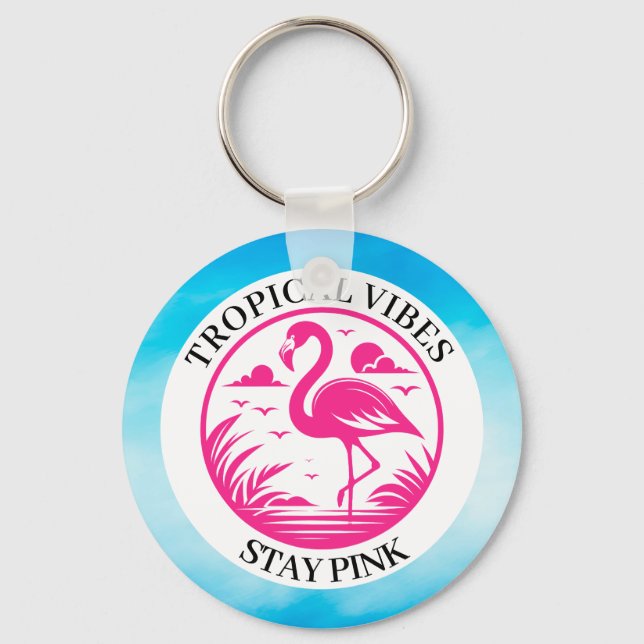 Pink Flamingo Summer Circle Design-68730 Key Ring (Front)