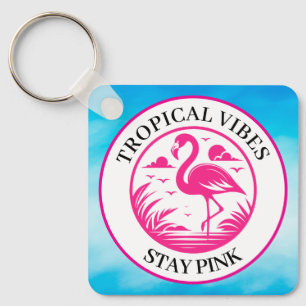 Pink Flamingo Summer Circle Design-68730 Key Ring