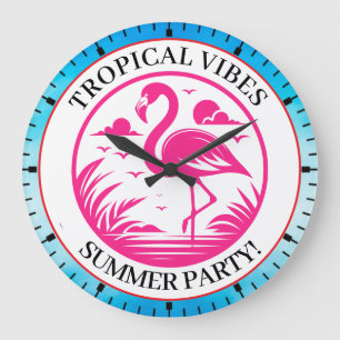 Pink Flamingo Summer Circle Design-68730 Large Clock