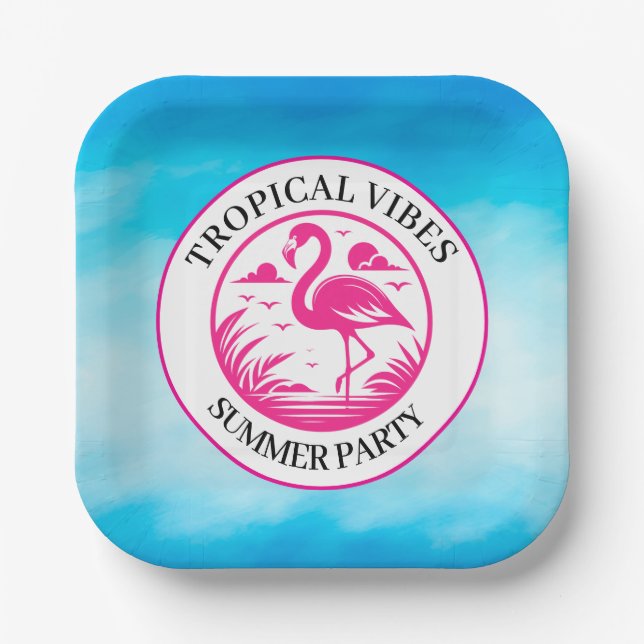 Pink Flamingo Summer Circle Design-68730 Paper Plate (Front)