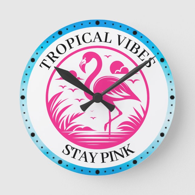 Pink Flamingo Summer Circle Design-68730 Round Clock (Front)