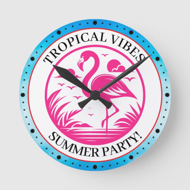 Pink Flamingo Summer Circle Design-68730 Round Clock (Front)