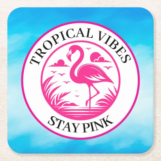 Pink Flamingo Summer Circle Design-68730 Square Paper Coaster (Front)