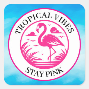 Pink Flamingo Summer Circle Design-68730 Square Sticker