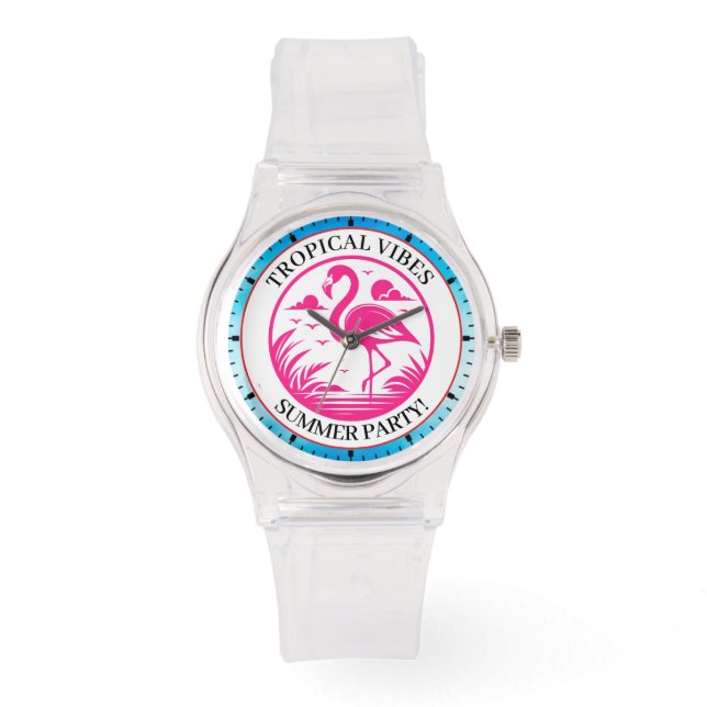 Pink Flamingo Summer Circle Design-68730 Watch (Front)