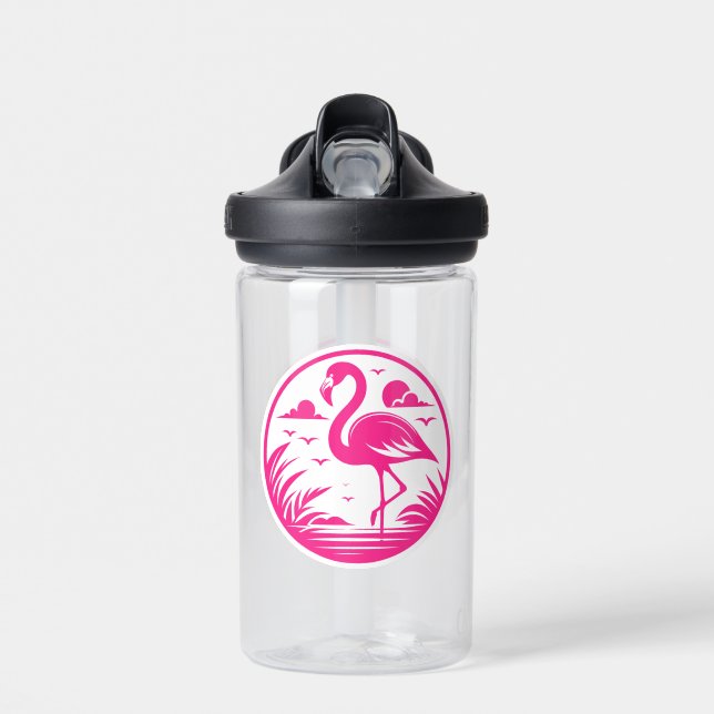 Pink Flamingo Summer Circle Design-68730 Water Bottle (Front)