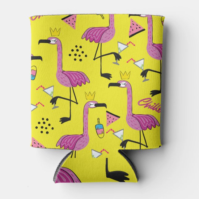 Pink Flamingo: Summer Fashion Pattern Can Cooler (Front)