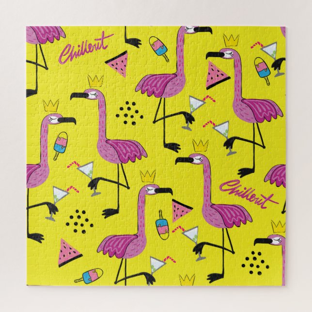 Pink Flamingo: Summer Fashion Pattern Jigsaw Puzzle (Vertical)