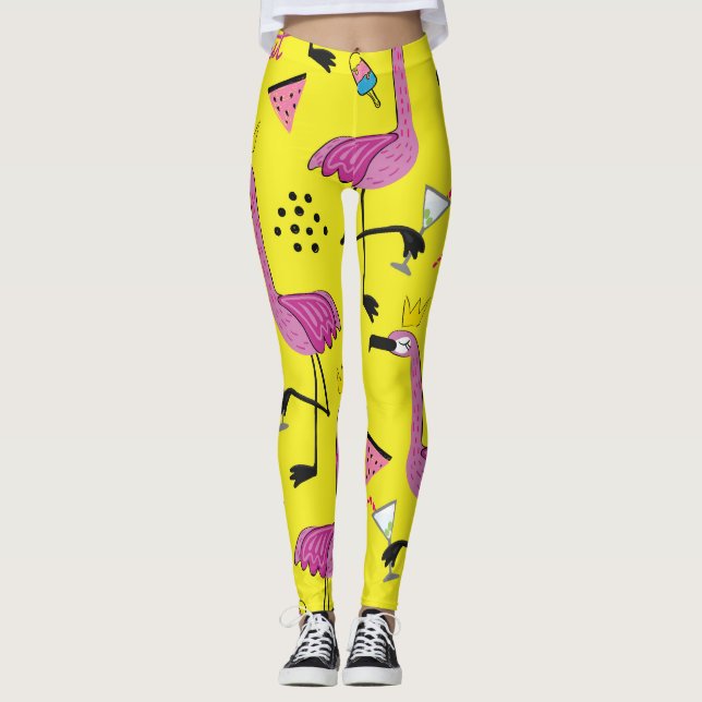 Pink Flamingo: Summer Fashion Pattern Leggings (Front)