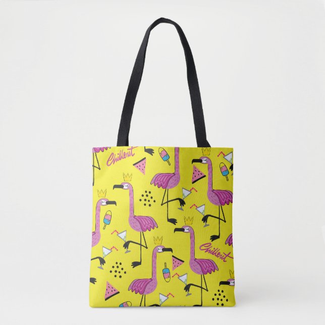 Pink Flamingo: Summer Fashion Pattern Tote Bag (Front)