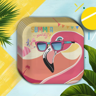 Pink Flamingo Summer Party  Paper Plate