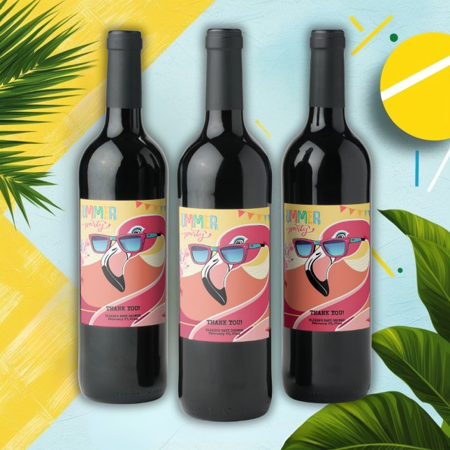 Pink Flamingo Summer Party  Wine Label (Creator Uploaded)