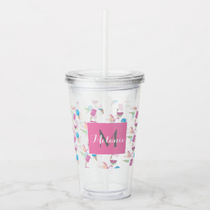 Pink Flamingo Summer Tropical Monogram Custom Acrylic Tumbler