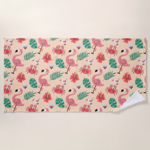 Pink Flamingo Summer Tropical Pattern Beach Towel