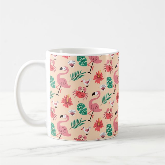 Pink Flamingo Summer Tropical Pattern Coffee Mug (Left)