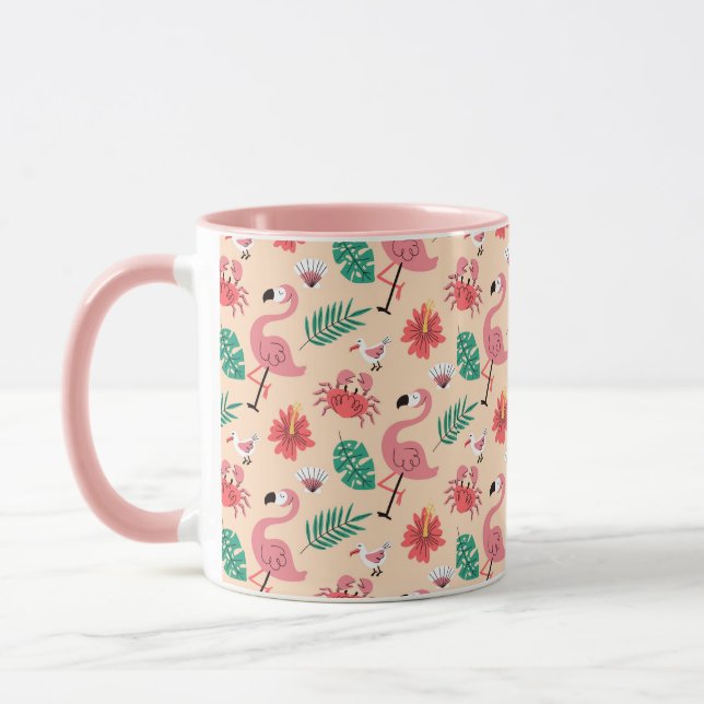 Pink Flamingo Summer Tropical Pattern Mug (Left)
