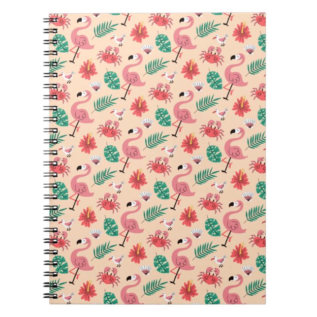 Pink Flamingo Summer Tropical Pattern Notebook (Front)