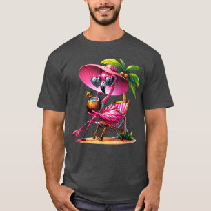 Pink Flamingo Summer Vibes Beach Palm Tree Summer T-Shirt