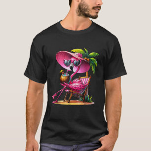 Pink Flamingo Summer Vibes Beach Palm Tree Summer  T-Shirt