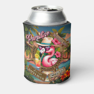 Pink Flamingo Summer Vibes Happy Hour Paradise Can Cooler