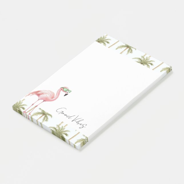 Pink Flamingo Sunglasses Palm Trees Good Vibes Post-it Notes (Angled)