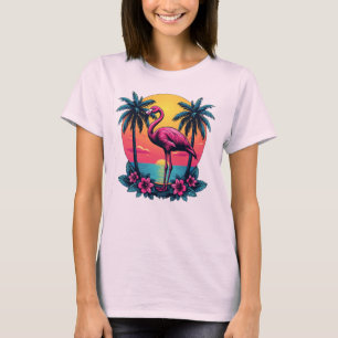 Pink Flamingo Sunset Tee – Tropical Women’s Shirt