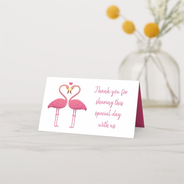 Pink Flamingo Thank You Tropical Wedding Party Place Card (Front)