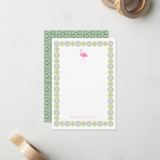 Pink Flamingo Tiles Personal Stationery Note cards