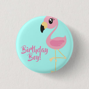 Pink Flamingo Tropical 1st Birthday Button Pin