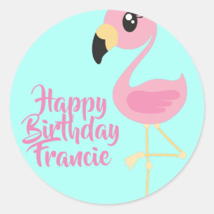 Pink Flamingo Tropical 1st Birthday Envelope Classic Round Sticker