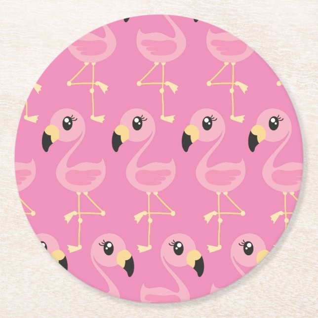 Pink Flamingo Tropical 1st Birthday Party Coasters (Front)
