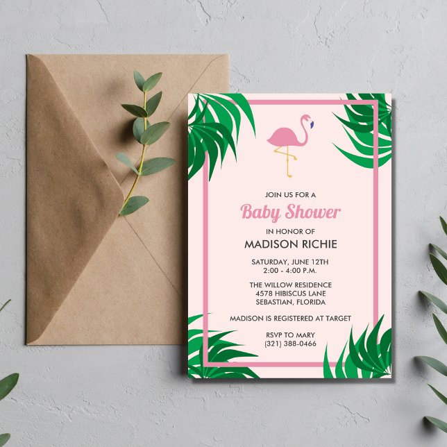Pink Flamingo Tropical Baby Shower Invitation (Creator Uploaded)