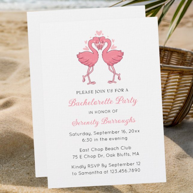 Pink Flamingo Tropical Beach Bachelorette Party Invitation (Creator Uploaded)
