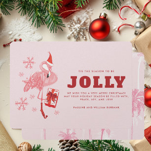 Pink Flamingo Tropical Beach Christmas Holiday Card