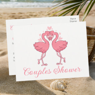 Pink Flamingo Tropical Beach Couples Bridal Shower Invitation Postcard