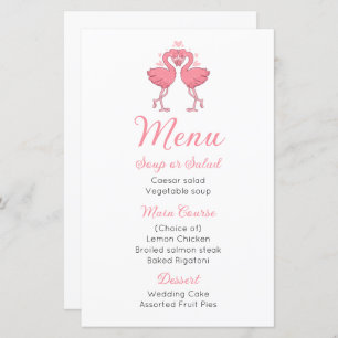 Pink Flamingo Tropical Beach Hawaiian Wedding Menu